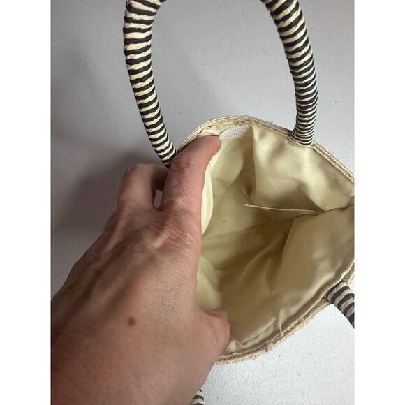 Mini Straw Tote Bag Boho Floral Embroidered Hook-and-Loop Kids Purse - Picture 3 of 5